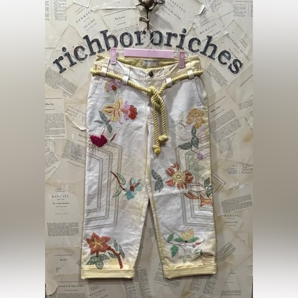 Free People Electric Sands Embroidered Pants We The Free Floral Stitching Rope - Picture 3 of 8